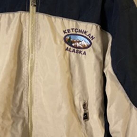 Y2K Beige & Navy Windbreaker Pullover Jacket XS - Picture 3 of 8
